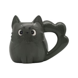 Black ceramic cat-shaped mug with cute face, round body, animal design, novelty drinkware