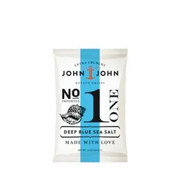 Bag of John & John Chips Crisps Sea Salt 40g, made with deep blue sea salt.