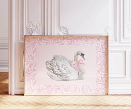  'A colorful, whimsical girls room poster featuring a pink and blue bow print design. The poster has a floral and nature-inspired pattern that would be perfect for decorating a nursery or kids room.'

The image shows a framed poster with a colorful, whimsical design featuring a pink and blue bow print. The pattern has a floral and nature-inspired style, with swirling vines and leaves in shades of blue, pink, and white. This poster would be an ideal addition to a girls nursery or bedroom, adding a playful and feminine touch to the decor.