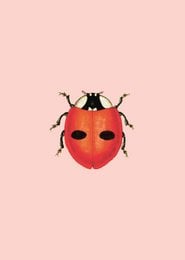 A vibrant red ladybug with a heart-shaped shell against a light pink background. This wall art print features a unique and whimsical design that would add a touch of nature and romance to any space.