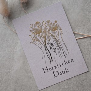 Small card "Thank you very much" with illustration flowers gold&nbsp;