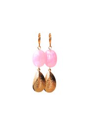 Oorbellen met roze steen en hanger mossel schelp