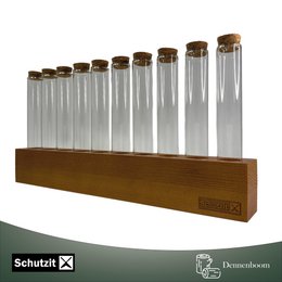Schutzit - Krydderihylde Træ, der kan hænges - 10 reagensglas med kork - Krydderihylde Træ - Reagensglas i glas