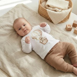 Baby set with teddy bear balloon print – top and pants