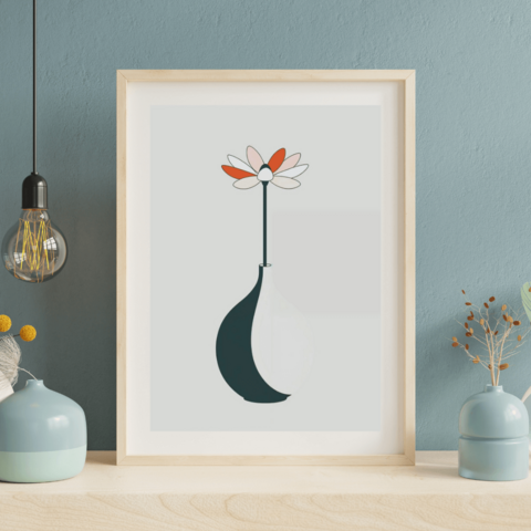 Minimalist wall picture in A4 Boho art print vase and flowers
