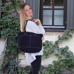 Domelo shopper i voksbehandlet lærred til kvinder. Vandafvisende håndtaske. Vegansk skuldertaske. Monokrom dametaske, der passer til A4