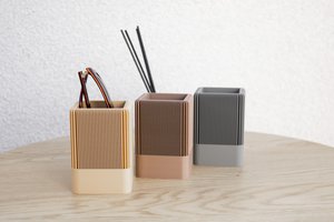 Modern Ribbed Square Organizer in Earthy Tones – Minimalist Desk, Vanity, or Home Storage Solution, Minimalist Modern Office Design Deco