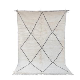 Large handmade Berber rug with black diamond pattern, available in multiple sizes.
