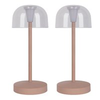 2-er Set LED battery table lamp "Gomba" for outside and inside, made of metal and plastic in Frosted Almond, 18.5 cm high