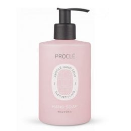 Hand soap with a light pink color and a pump dispenser. Made with natural ingredients.