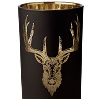 EDZARD orkaan lamp waxinelichthouder theelicht glas bos, hertenmotief, mat zwart/goud, hoogte 18 cm