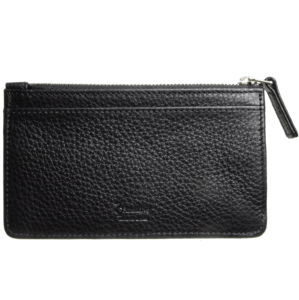 5 Credit Card Pebbled Leather Card Wallet With Zip Black
