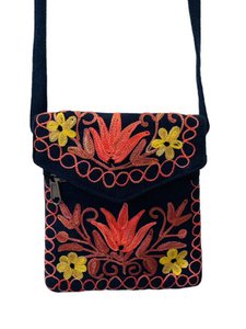 Embroidered Luxury Floral Crossbody Bag Black