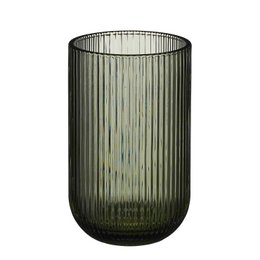  A set of 4 gray drinking glasses with a ribbed texture, suitable for water or other beverages.