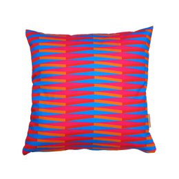  Fuchsia cushion cover with colorful striped pattern, red blue orange geometric design, square shape home decor