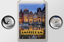 Tin sign travel 30x40cm Amsterdam at night travel destination