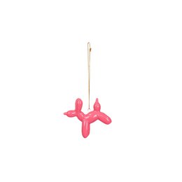  Ceramic pink balloon dog ornament, 6.5x3x6cm in size, with a hanging loop for display.