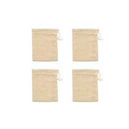 Set of 4 reusable beige fabric bags for tea or infusion, made by Fackelmann. The bags have a drawstring closure and are suitable for brewing loose leaf tea or herbal infusions.