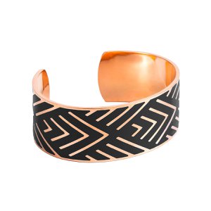 Black enamel cuff bracelet Pink finish