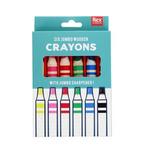 Jumbo wooden crayons with sharpener (set of 6)