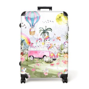 NoBoringSuitcases.com® - Lightweight suitcase - Unicorn - Hot air balloon - Girls - Rainbow - Rolling suitcase with 4 wheels