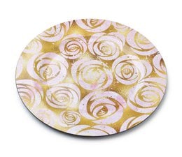 Decorative underplate with a pattern of white and gold roses, measuring 33x33x2cm.
