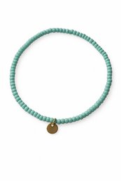  Teal and white beaded bracelet with metal charm, available in 19 cm, 17 cm, and 14 cm sizes for women and children.