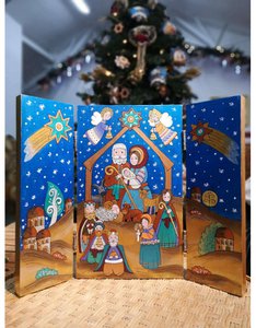 Met de hand geschilderde houten kerststal Big Tryptykh
