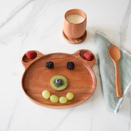 Handmade - Kids Plate - Bear - Eco-friendly - Khaya Wood