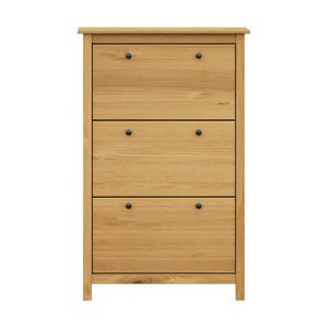 Schoenenkast van massief grenenhout - honingkleur gewaxt - 3 kleppen met elk 2 vakken - 72 x 35 x 124 cm