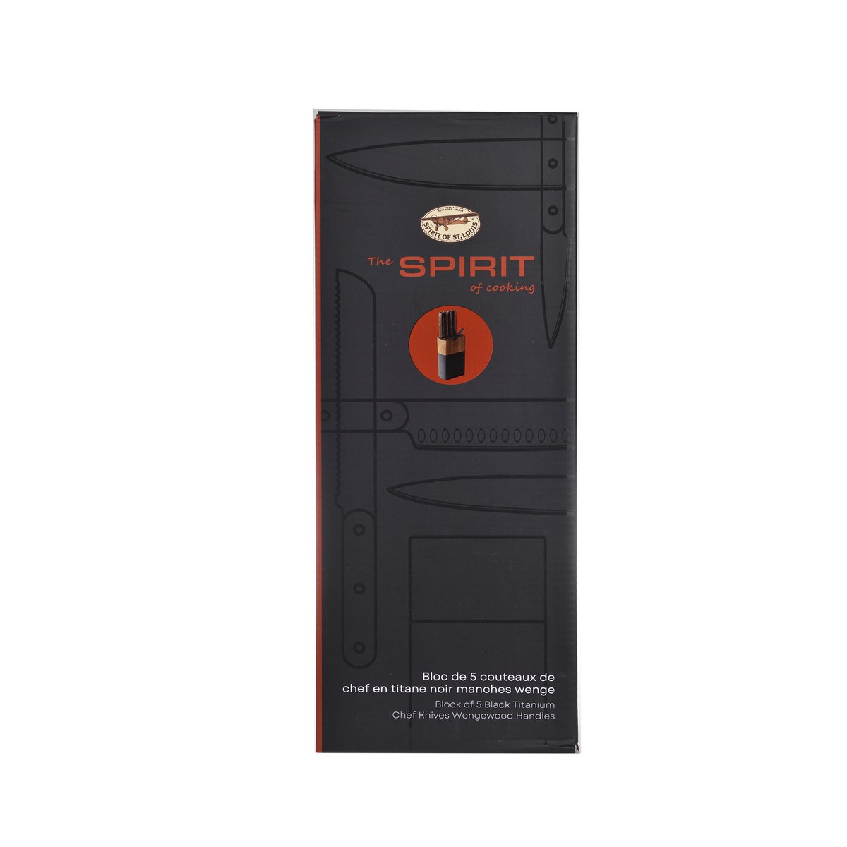 SOSL, Set de 5 Pièces, Ensemble Couteaux de Cuisine, Set Acier Inoxydable, Titane, avec Bloc en Bois d'Acacia, Couteaux de Chef, Pain, Écumoire,Viande, Poisson, Lame Noire