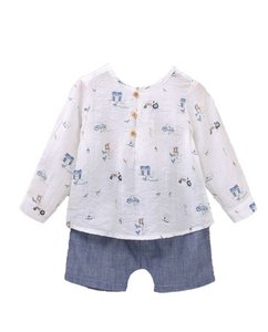 Baby boys' set with printed shirt and blue denim shorts F125-21212054