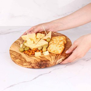 Round Olive Wood Cheese Board – Handmade