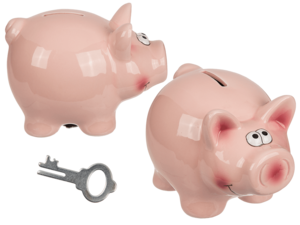 Savings box with lock, Pig,