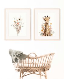 Giraffe nursery poster, giraffe poster, floral nursery print, mother and baby giraffe poster, nursery giraffe print, wildflowers print, girls nursery poster, girls room decoration