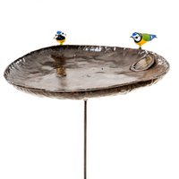 ZIMBA-ARTS METAL XL COUPLE BLUE TIT BOWL BIRDFEEDER ON STICK