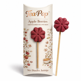 Gourmet tea on a stick with apple and berry flavors, dissolves in water, 100% natural, 20 sticks per tray.