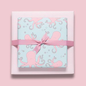 MINT and pink wrapping paper with octopuses, children's wrapping paper with octopus pattern for children's birthday, for gifts for birth or baptism