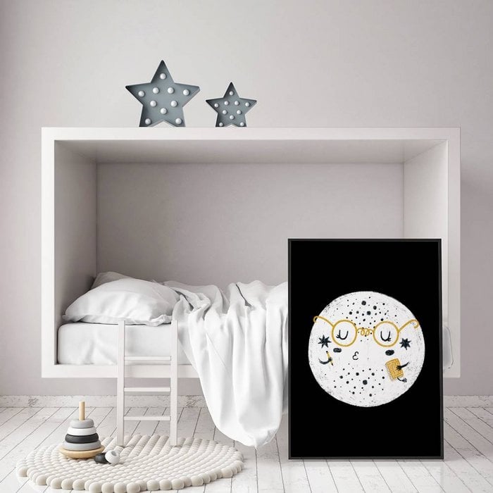 Kinderkamer poster Planeet - Planeten serie - Zwart wit geel