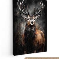 Canvas schilderij  - Wanddecoratie Hert - Zwart - Dier - Hertenkop - Muurdecoratie woonkamer - Slaapkamer decoratie - Kamer accessoires - Schilderijen op canvas