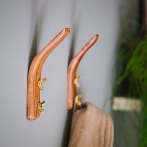 Coat Hook wood and brass, Brut Homeware