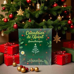  Advent calendar with aromatherapy diffusers, pure essential oils, synergies, and accessories. Premium gift box for well-being.