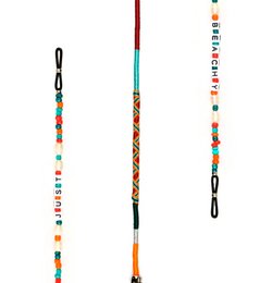 Colorful beaded eyewear strap with a unique, handcrafted design featuring a mix of vibrant colors and patterns.