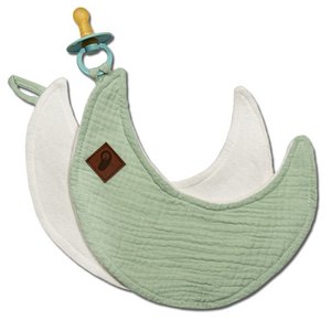 Doudou-Kuscheltier mit einem ähnlichen Anhänger aus BIO-Baumwoll-Musselin-Schnullerhalter Moon Mint