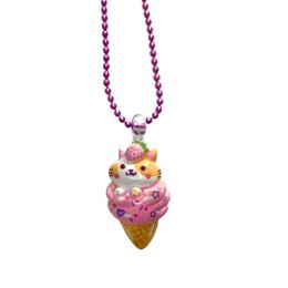 Colorful ice cream and donut-themed necklace with a cute, kawaii-style pendant on a purple beaded chain.