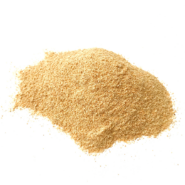 Baobab powder, a natural meal supplement drink ingredient. Fine, light yellow powder with a slightly sweet, earthy flavor.