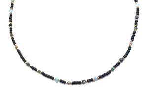 Necklace matte black with swarovski and gemstones