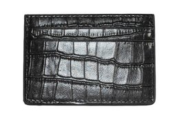 Black croc-embossed leather card holder with multiple card slots.