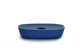 Royal blue ceramic soap dish with a simple, minimalist design.