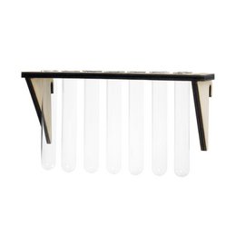 Durable wall rack FENCY - plant shelf test tubes (19x4 cm). Sleek black metal frame with clear glass test tubes for displaying small plants or decor. Ideal for modern, minimalist home decor.